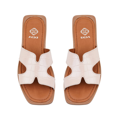 Kadın Pudra Kroko Baskılı Deri Terlik