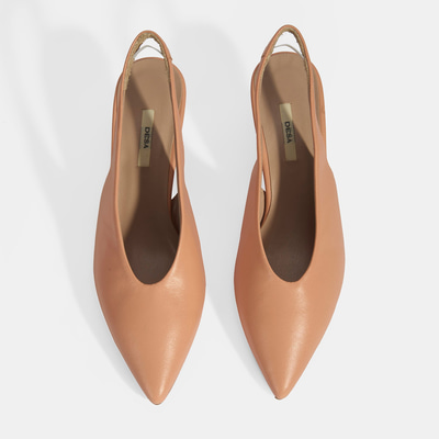 Kadın Pudra Slingback Deri Topuklu Ayakkabı 