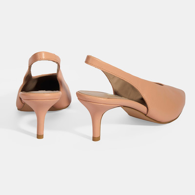 Kadın Pudra Slingback Deri Topuklu Ayakkabı 