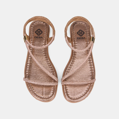Kadın Rose Gold Arkası Lastikli Taş Detaylı İnce Bantlı Sandalet