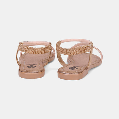 Kadın Rose Gold Arkası Lastikli Taş Detaylı İnce Bantlı Sandalet