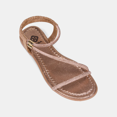 Kadın Rose Gold Arkası Lastikli Taş Detaylı İnce Bantlı Sandalet