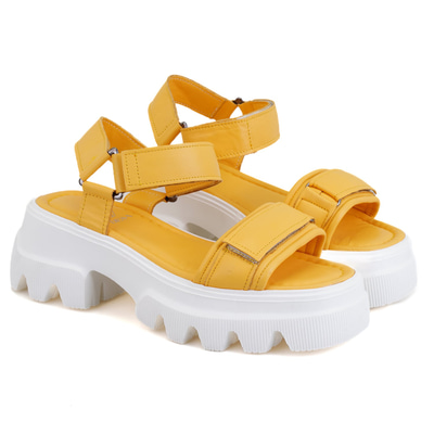 Kadın Sarı Cırt Cırtlı Dolgu Topuklu Sandalet