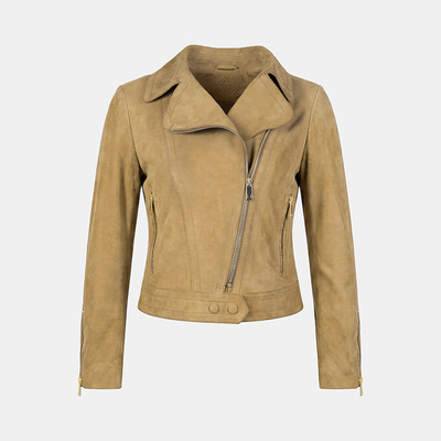 Kadın Sarı Gömlek Yakalı Süet Biker Ceket