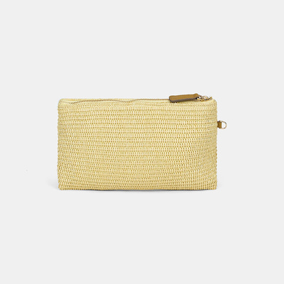 Kadın Sarı Güneş Motifli Hasır Clutch