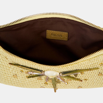 Kadın Sarı Güneş Motifli Hasır Clutch