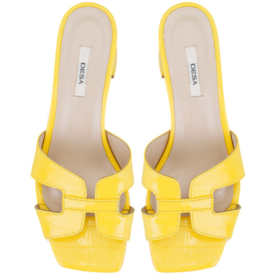 Kadın Sarı Kroko Baskılı Topuklu Deri Terlik