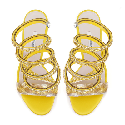 Kadın Sarı Parlak Taş Detaylı Abiye Topuklu Sandalet
