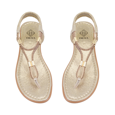 Kadın Sarı Parlak Taş Detaylı Parmak Arası Sandalet