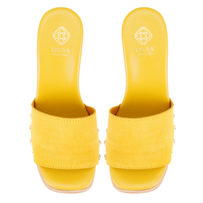 Kadın Sarı Platform Topuklu Süet Deri Terlik