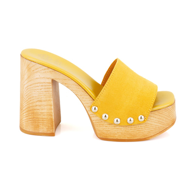 Kadın Sarı Platform Topuklu Süet Deri Terlik
