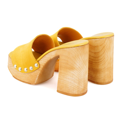 Kadın Sarı Platform Topuklu Süet Deri Terlik