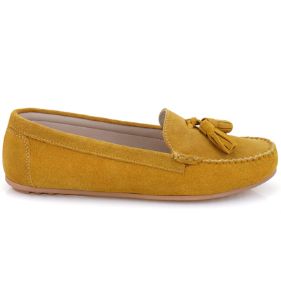 Kadın Sarı Süet Deri Loafer