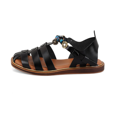 Kadın Siyah Aksesuar Detaylı Deri Sandalet