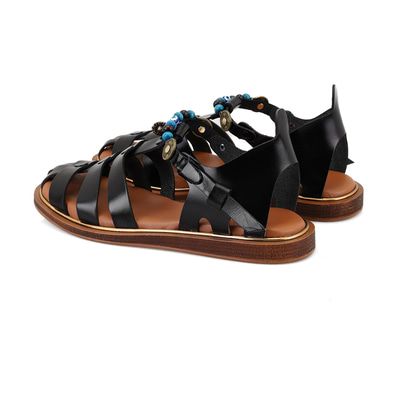 Kadın Siyah Aksesuar Detaylı Deri Sandalet