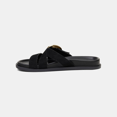 Kadın Siyah Ayarlanabilir Gold Tokalı Süet Terlik