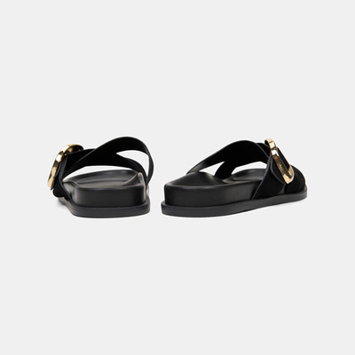 Kadın Siyah Ayarlanabilir Gold Tokalı Süet Terlik