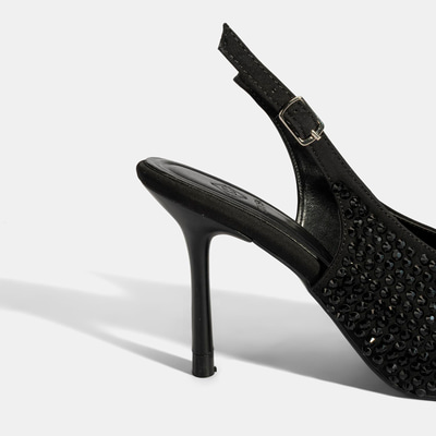 Kadın Siyah Ayarlanabilir Metal Tokalı Taşlı Abiye Ayakkabı