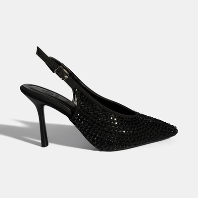 Kadın Siyah Ayarlanabilir Metal Tokalı Taşlı Abiye Ayakkabı