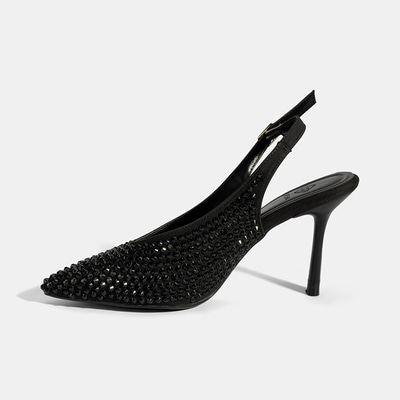 Kadın Siyah Ayarlanabilir Metal Tokalı Taşlı Abiye Ayakkabı