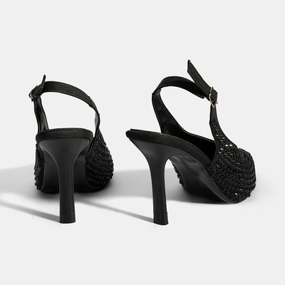 Kadın Siyah Ayarlanabilir Metal Tokalı Taşlı Abiye Ayakkabı