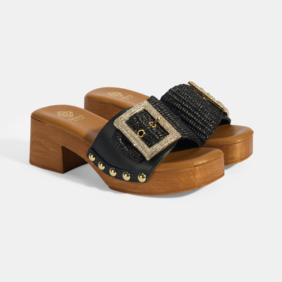 Kadın Siyah Ayarlanabilir Toka Detaylı Topuklu Terlik