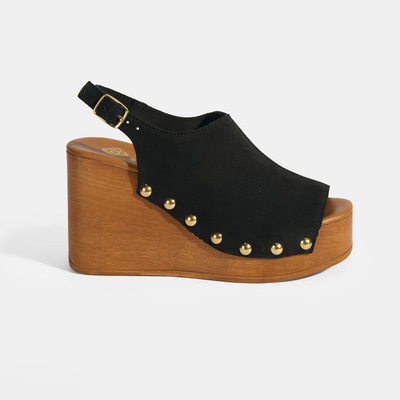 Kadın Siyah Ayarlanabilir Toka Detaylı Süet Dolgu Topuklu Sandalet