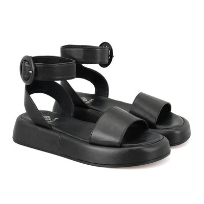 Kadın Siyah Ayarlanabilir Tokalı Deri Sandalet