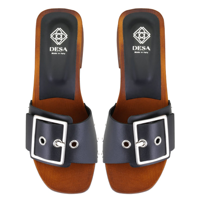 Kadın Siyah Ayarlanabilir Tokalı Deri Terlik