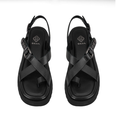 Kadın Siyah Ayarlanabilir Tokalı Deri Sandalet