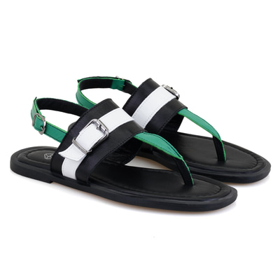 Kadın Siyah Ayarlanabilir Tokalı Deri Terlik