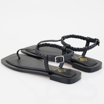 Kadın Siyah Ayarlanabilir Tokalı Deri Sandalet