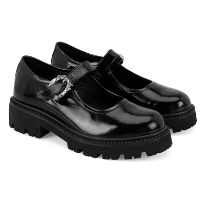 Kadın Siyah Ayarlanabilir Tokalı Deri Günlük Ayakkabı