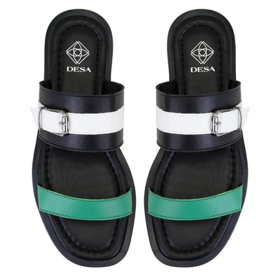 Kadın Siyah Ayarlanabilir Tokalı Deri Terlik