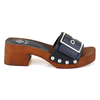 Kadın Siyah Ayarlanabilir Tokalı Deri Terlik