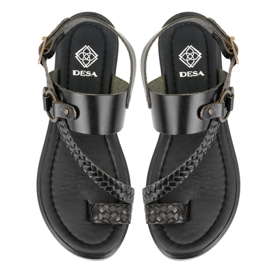 Kadın Siyah Ayarlanabilir Tokalı Deri Sandalet