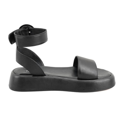 Kadın Siyah Ayarlanabilir Tokalı Deri Sandalet