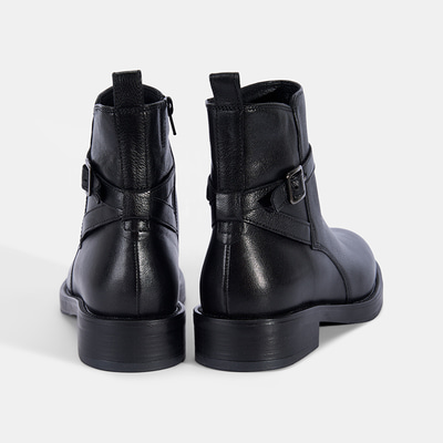 Kadın Siyah Ayarlanabilir Tokalı Deri Bot