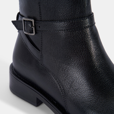 Kadın Siyah Ayarlanabilir Tokalı Deri Bot