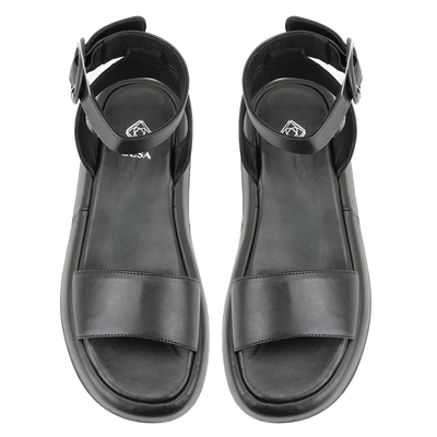 Kadın Siyah Ayarlanabilir Tokalı Deri Sandalet