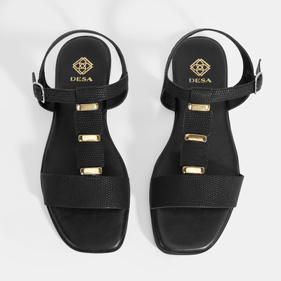 Kadın Siyah Ayarlanabilir Tokalı Deri Sandalet