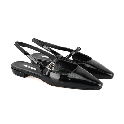 Kadın Siyah Ayarlanabilir Tokalı Deri Babet