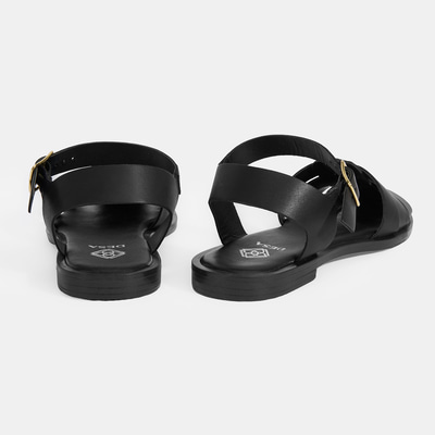 Kadın Siyah Ayarlanabilir Tokalı Deri Sandalet