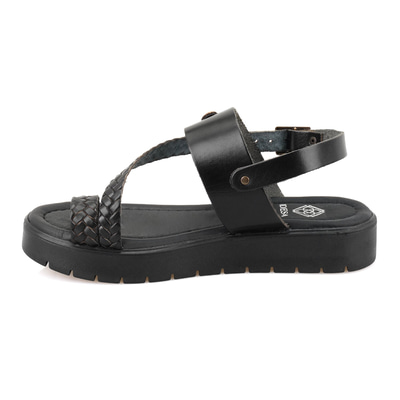 Kadın Siyah Ayarlanabilir Tokalı Deri Sandalet