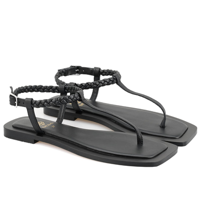 Kadın Siyah Ayarlanabilir Tokalı Deri Sandalet