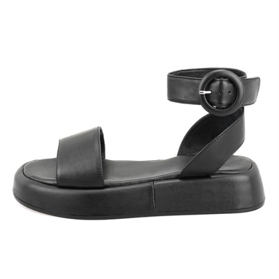 Kadın Siyah Ayarlanabilir Tokalı Deri Sandalet