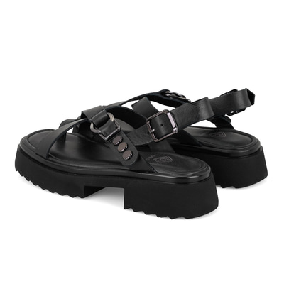 Kadın Siyah Ayarlanabilir Tokalı Deri Sandalet