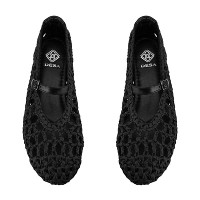 Kadın Siyah Ayarlanabilir Tokalı Hasır Babet