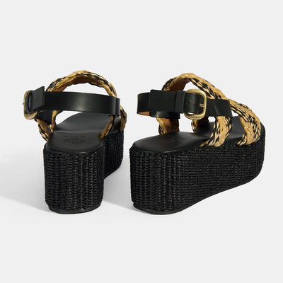 Kadın Siyah Ayarlanabilir Tokalı Hasır Detaylı Sandalet