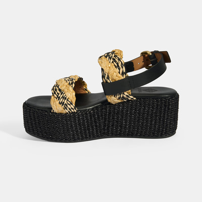 Kadın Siyah Ayarlanabilir Tokalı Hasır Detaylı Sandalet